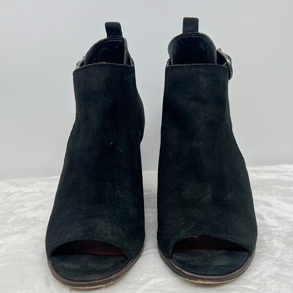 LUCKY BRAND Oona Black Suede Peep Toe  Booties 9M  Moto Nightout Office - Picture 2 of 8